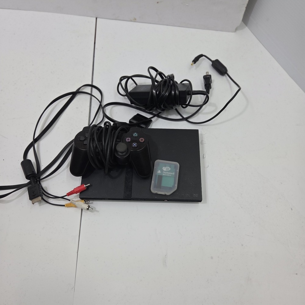 Sony PlayStation 2 PS2 Slim SCPH-75001 Console Bundle Controller Card Tested